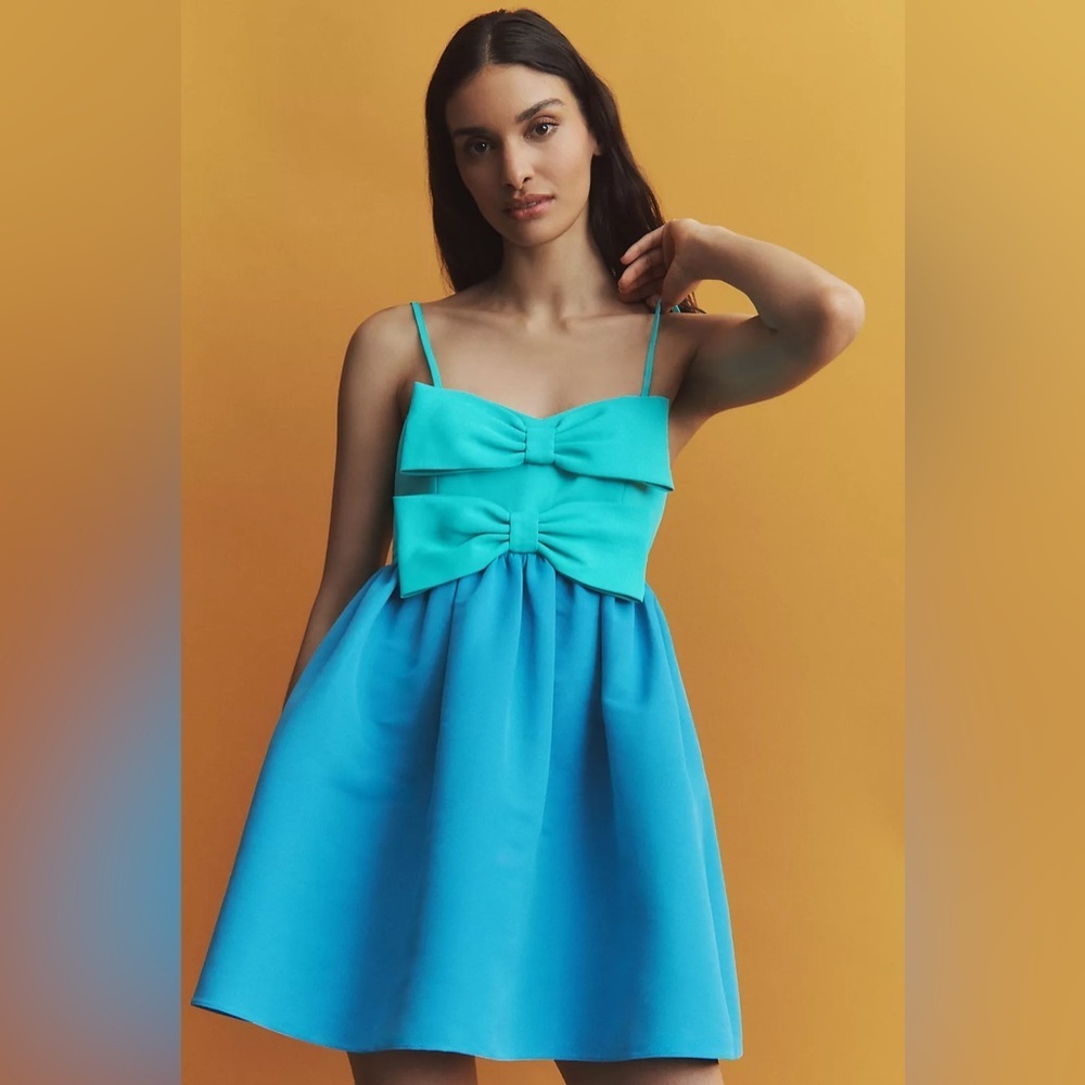 NWT Sachin & Babi Sloane Bow Pleated Blue Colorblock Summer Mini cocktail Dress